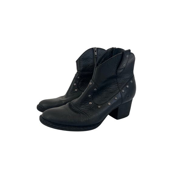 Born Womens 8.5 Ankel Heeled Boots Perez Black Leather Studded Western Block - Picture 1 of 16